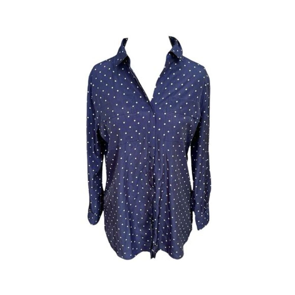 Liz Claiborne Womens Blouse Sz Medium Button up Long Sleeve Polka Dots Business
